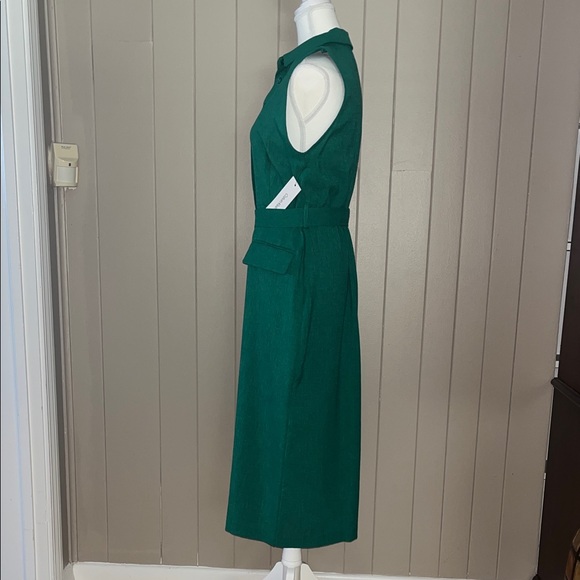NWT - Calvin Klein Green Belted Midi Dress - Size 6 - Picture 2 of 5